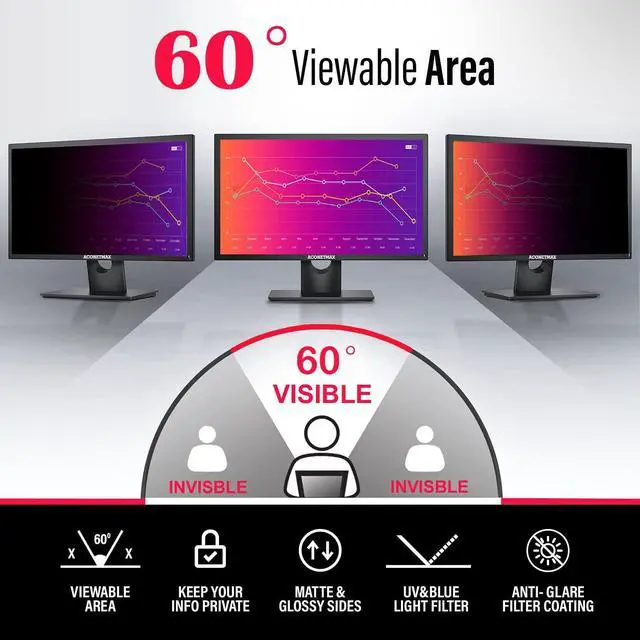 Alt view image 3 of 5 - ACONETMAX 20 Inch 16:9 Privacy Screen Filter,Computer Widescreen Monitor Privacy Shield,Anti-Glare And Anti-Scratch Sceen Protector