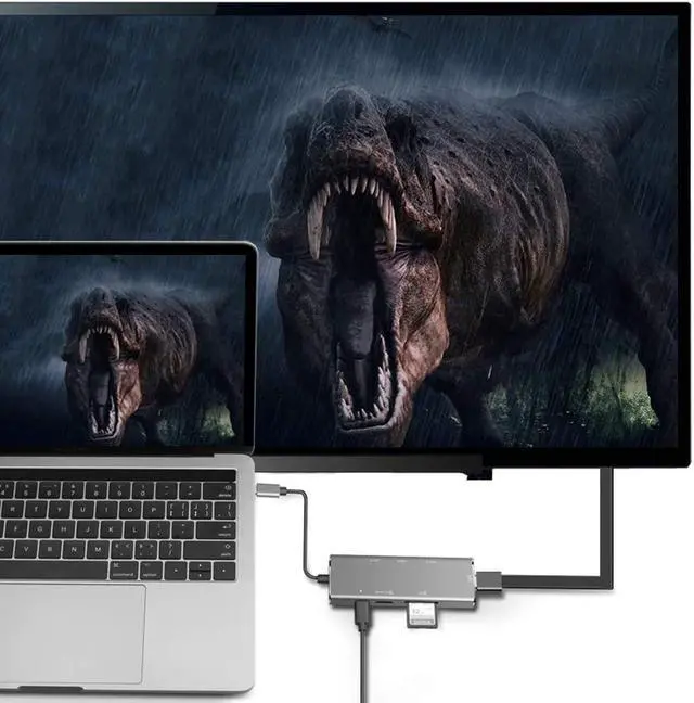 Alt view image 2 of 2 - Docking Station-USB C to Dual HDMI Adapter-USB C Hub Dual HDMI Monitors for Windows,USB C HDMI Adapter with 3 USB Ports,USB-C Data Port,SD/Micro Card Reader, Compatible with Windows, Mac, Android etc