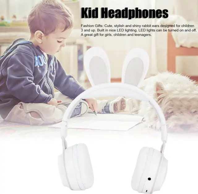 Alt view image 2 of 5 - Foldable Bluetooth 5.0 Headphones with Microphone Cute Rabbit Ear Over Ear Headphones for Green Kids Teens Adults, 12 Hours of Listening Time, TF/Aux, Built in 7 LED