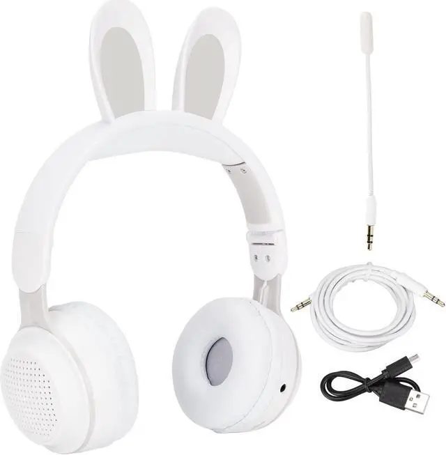 Alt view image 5 of 5 - Foldable Bluetooth 5.0 Headphones with Microphone Cute Rabbit Ear Over Ear Headphones for Green Kids Teens Adults, 12 Hours of Listening Time, TF/Aux, Built in 7 LED