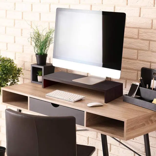 Alt view image 3 of 5 - Monitor Riser, Wooden Monitor Stand Riser Desk Storage Organizer Computer TV Shelf Riser, Save Space for Desktop (19.5 Inch)