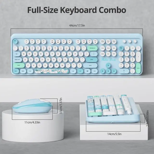 Alt view image 3 of 5 - Mosptnspg 2.4G Colorful Keyboard, 104 Key Blue Wireless Customized Membrane Round keycaps Retro Typewriter Office Keyboard for PC/Mac/Laptop/Tablet/Computer Windows (Blue)