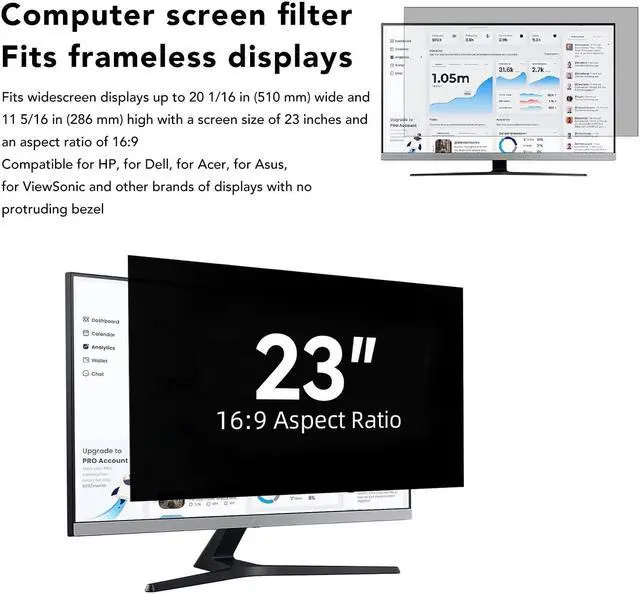Alt view image 2 of 5 - Generic 23in Computer Screen Filter, 16:9 Widescreen Anti Blue Light Anti Dazzing Electrostatic Adsorption Computer Private Screen Protector for Airports Coffee Offices, Generichk7qzw1vr5