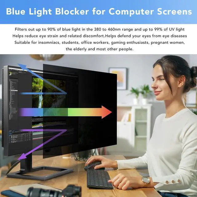 Alt view image 3 of 5 - Generic 23in Computer Screen Filter, 16:9 Widescreen Anti Blue Light Anti Dazzing Electrostatic Adsorption Computer Private Screen Protector for Airports Coffee Offices, Generichk7qzw1vr5