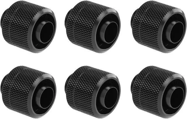 Main image of Dracaena 6 Pack G1/4" Thread to 3/8" ID, 5/8" OD Compression Fitting for Soft Tubing, Soft Tube Connectors for Computer Water Cooling System, Black