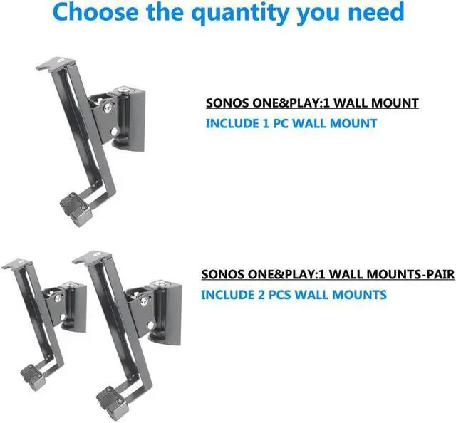 Alt view image 2 of 5 - EMAQUIN Wall Mounts Brackets-Pair Set-2PCS for SONOS ONE/SONOS ONE SL/SONOS Play 1 Speaker (Include 2PCS,Swivel and Tilt,Compatible with Both SONOS ONE/ONE SL/SONOS Play 1,Black Pair)