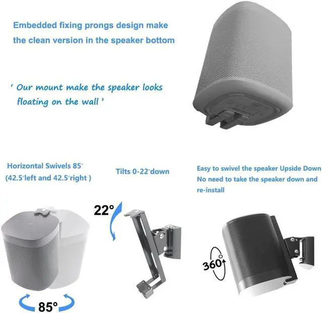 Alt view image 4 of 5 - EMAQUIN Wall Mounts Brackets-Pair Set-2PCS for SONOS ONE/SONOS ONE SL/SONOS Play 1 Speaker (Include 2PCS,Swivel and Tilt,Compatible with Both SONOS ONE/ONE SL/SONOS Play 1,Black Pair)