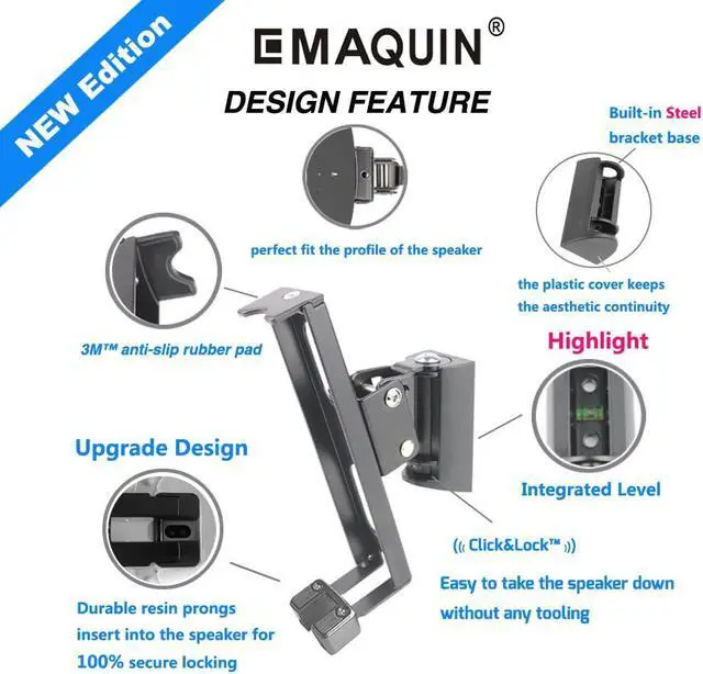Alt view image 5 of 5 - EMAQUIN Wall Mounts Brackets-Pair Set-2PCS for SONOS ONE/SONOS ONE SL/SONOS Play 1 Speaker (Include 2PCS,Swivel and Tilt,Compatible with Both SONOS ONE/ONE SL/SONOS Play 1,Black Pair)