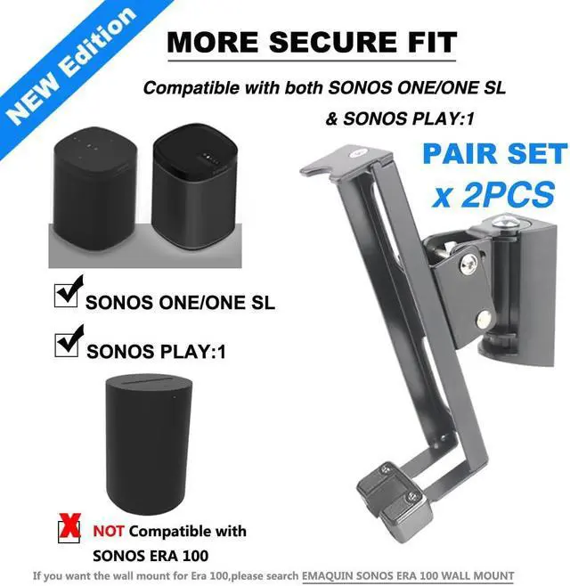Alt view image 3 of 5 - EMAQUIN Wall Mounts Brackets-Pair Set-2PCS for SONOS ONE/SONOS ONE SL/SONOS Play 1 Speaker (Include 2PCS,Swivel and Tilt,Compatible with Both SONOS ONE/ONE SL/SONOS Play 1,Black Pair)