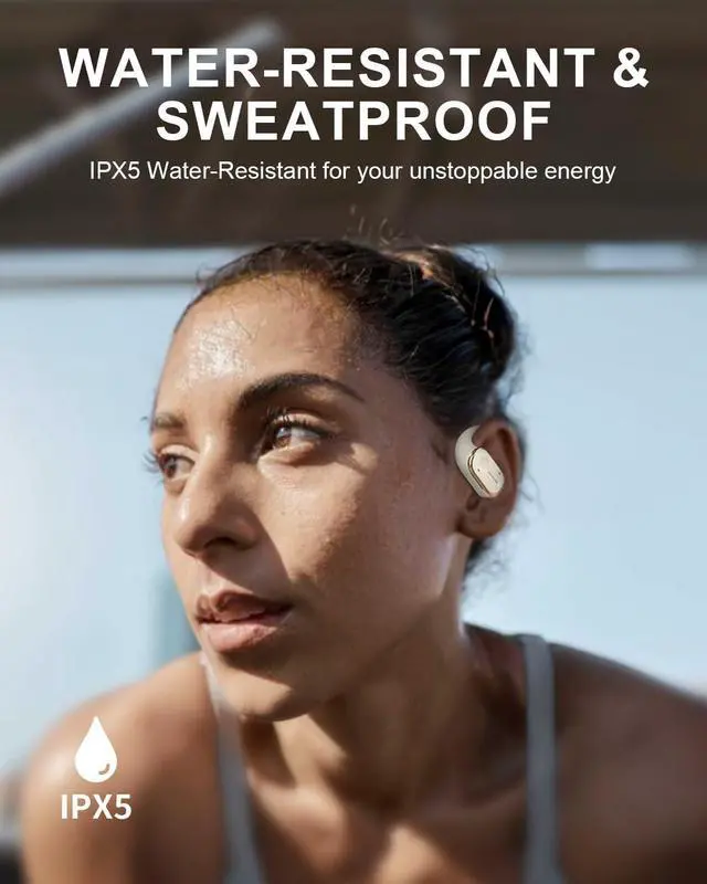Alt view image 5 of 5 - ESCALURE Open Ear Earbuds with 4-Mic, IPX5 Sweat Resistant Open Ear Earbuds Wireless Bluetooth 5.3, 30H Playtime Wireless Headphones with Earhooks, Lightweight for Running, White
