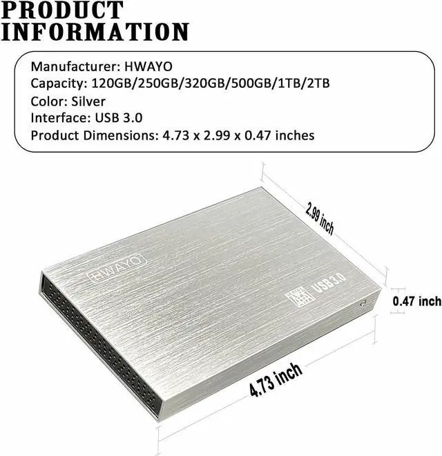 Alt view image 2 of 5 - HWAYO 2.5'' HDD 320GB Ultra Slim Portable External Hard Drive USB3.0 Storage for Xbox One Console, PC, Laptop, MacBook (Silver)