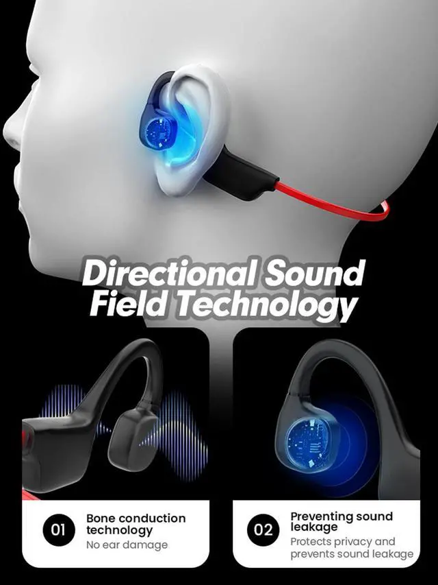 Alt view image 3 of 5 - Bone Conduction Headphones Bluetooth, Wireless Headset Waterproof Open Ear Bone Conducting Headphones Wireless Bluetooth 5.2 Sports Earbuds Bone Induction Headphones with Mic for iPhone Android