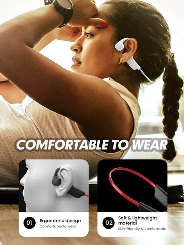Alt view image 5 of 5 - Bone Conduction Headphones Bluetooth, Wireless Headset Waterproof Open Ear Bone Conducting Headphones Wireless Bluetooth 5.2 Sports Earbuds Bone Induction Headphones with Mic for iPhone Android