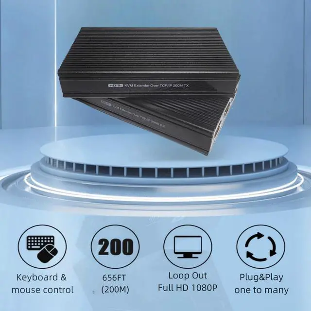 Alt view image 4 of 5 - KAIVMAN HDMI KVM USB Extender Over Cat5e/6 Cable Up to 200M/656FT - 1080P HDMI Ethernet Extender Balun Supports IR Remote, USB 2.0 Keyboard Mouse Control, One to One/Many Mode