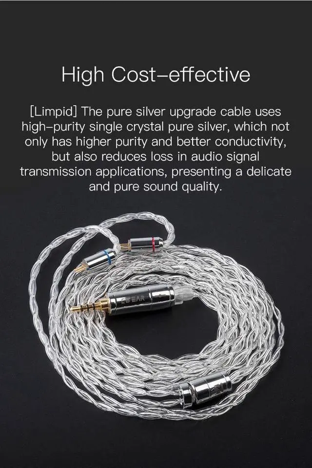 Alt view image 2 of 5 - keephifi Upgrade Earphone Cable-KBEAR [Limpid] 4N 4 Core HiFi in Ear Monitor Detachable Cable High Purity Silver Headphone Cable, for KS2, Lark, KS1, Melody, TFZ Series (TFZ, 4.4MM)