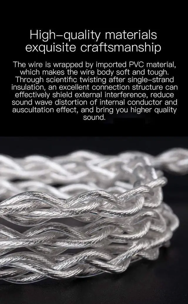 Alt view image 5 of 5 - Kinboofi TRI Earphone Cable 4 Core Silver Plated Single Crystal Copper Cable, Upgraded HiFi Earphone Cable Wire Extension Cord (3.5mm Plug, QDC-C Pin)