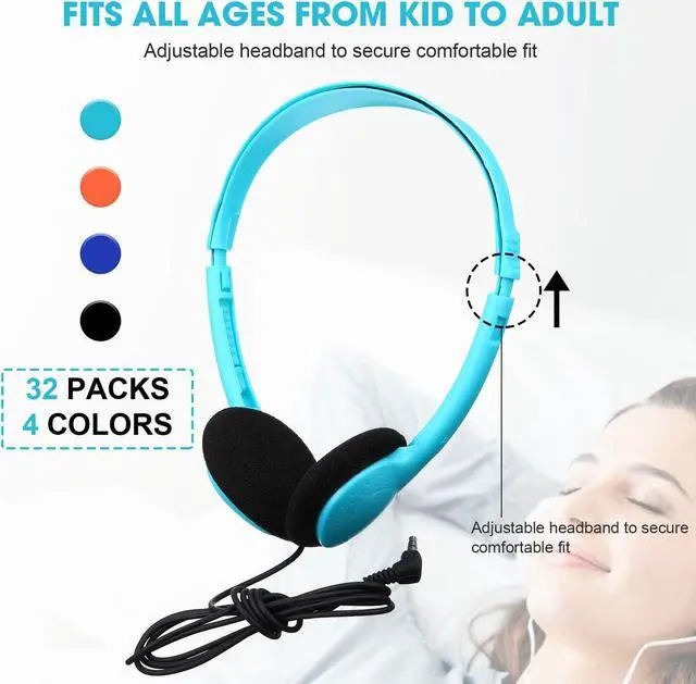 Alt view image 2 of 5 - Konohan 32 Pack Headphones Bulk for School Student Classroom Set of Headphones Wire Headset Adjustable with 3.5 mm Jack for Adult(Light Blue, Orange, Blue, Black)