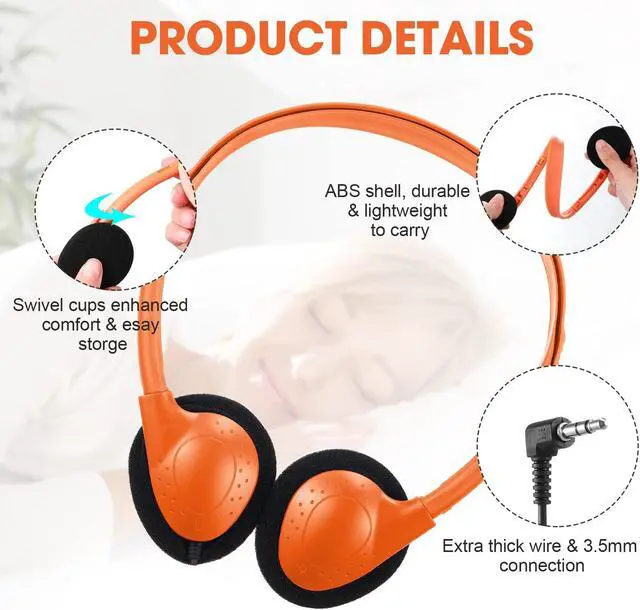 Alt view image 3 of 5 - Konohan 32 Pack Headphones Bulk for School Student Classroom Set of Headphones Wire Headset Adjustable with 3.5 mm Jack for Adult(Light Blue, Orange, Blue, Black)