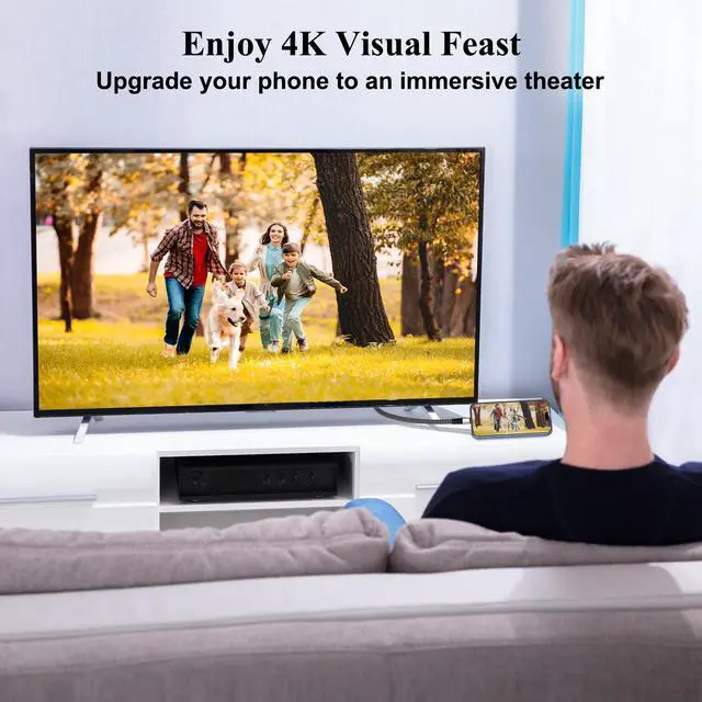 Alt view image 3 of 5 - USB C to HDMI Cable 15 FT, 4K Type-C to HDMI Braided Cord, [Thunderbolt 3/4 Compatible], for iPhone 15 Series, MacBook Pro/Air, iPad Pro, Galaxy S23, Note 20, Surface, Dell, HP, with 2 HDMI Adapters