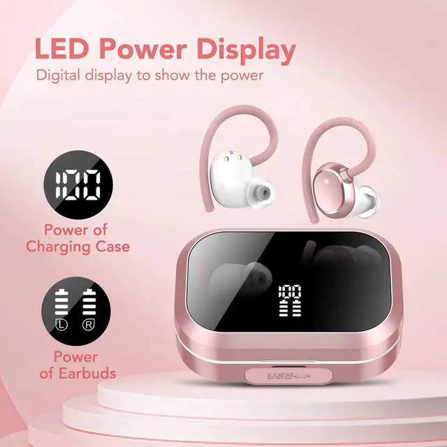 Alt view image 3 of 5 - KT1 Wireless Earbuds V5.3, 120H Playtime, Bluetooth Earphones for Small Ear, IPX7 Waterproof Running Headphones, Deep Bass, Over Ear Sport Wireless Bluetooth Earphones for Android iOS