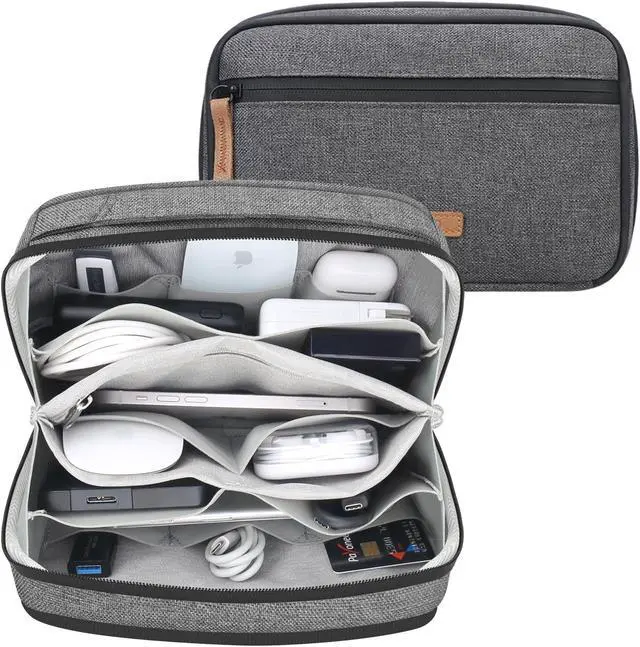 Main image of Lacdo Electronic Organizer Accessory for MacBook Charger, Cables, Power Bank, Hard Drive, Travel Cords, SD Card, Water-resistant Storage Bag with Card Slots for Memory Card, Gray