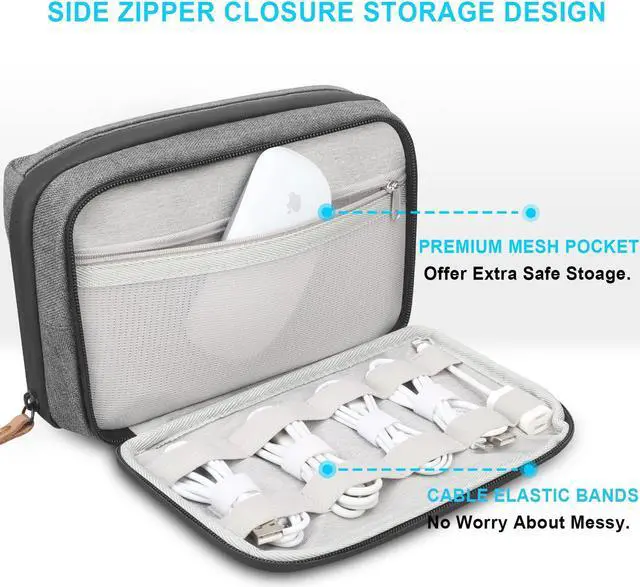 Alt view image 3 of 5 - Lacdo Electronic Organizer Accessory for MacBook Charger, Cables, Power Bank, Hard Drive, Travel Cords, SD Card, Water-resistant Storage Bag with Card Slots for Memory Card, Gray