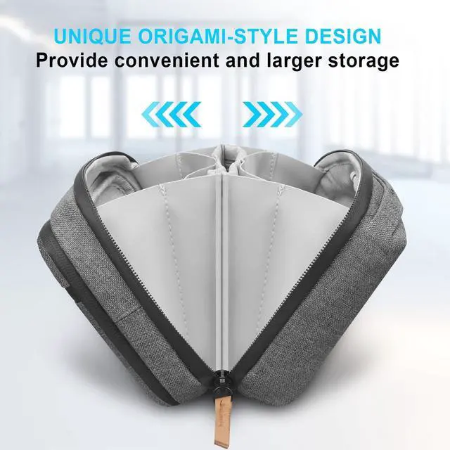 Alt view image 4 of 5 - Lacdo Electronic Organizer Accessory for MacBook Charger, Cables, Power Bank, Hard Drive, Travel Cords, SD Card, Water-resistant Storage Bag with Card Slots for Memory Card, Gray