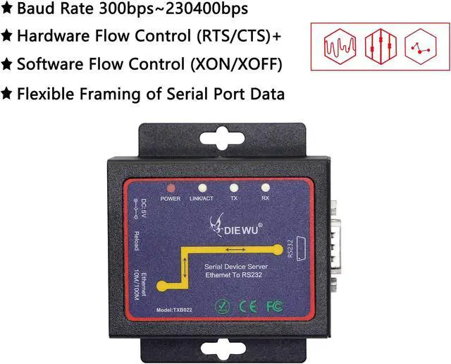 Alt view image 5 of 5 - CERRXIAN RS232 to Ethernet Serial Device Server, 1 Port RS 232 DB9 Serial to Ethernet TCP IP Device Server Converter