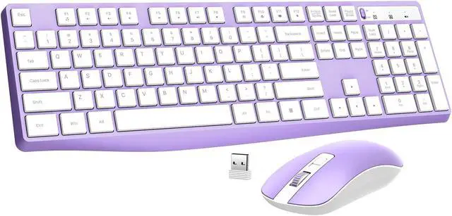 Main image of Wireless Keyboard and Mouse Combo, Lovaky 2.4G Full-Sized Ergonomic Keyboard Mouse, 3 DPI Adjustable Cordless USB Keyboard and Mouse, Quiet Click for Computer/Laptop/Windows/Mac (1 Pack, Purple)
