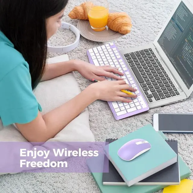 Alt view image 5 of 5 - Wireless Keyboard and Mouse Combo, Lovaky 2.4G Full-Sized Ergonomic Keyboard Mouse, 3 DPI Adjustable Cordless USB Keyboard and Mouse, Quiet Click for Computer/Laptop/Windows/Mac (1 Pack, Purple)