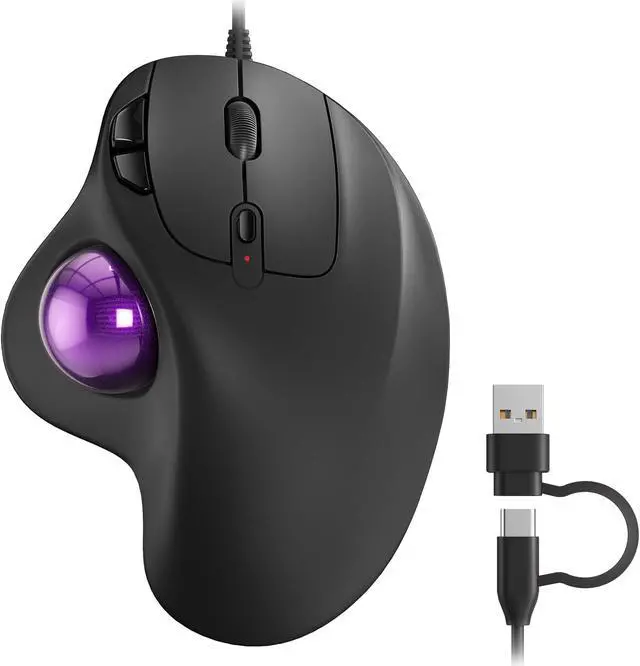 Main image of Nulea M509 Trackball Mouse Wired, Ergonomic Design, Easy Thumb Control, Precise & Smooth Tracking, 2-in-1 Interface (Type A &Type C), Compatible for PC, Laptop, Mac, Window(Purple).