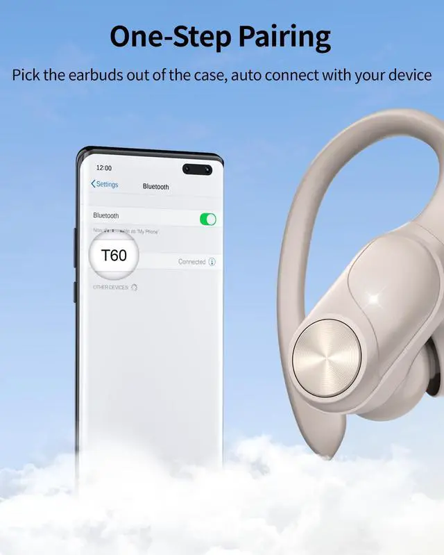 Alt view image 4 of 5 - PocBuds Bluetooth Headphones Wireless Earbuds 80hrs Playtime Wireless Charging Case Digital Display Sport Ear buds with Earhook Deep Bass IPX7 Waterproof Over-Ear Earphones for Phone Laptop Pearl Gray