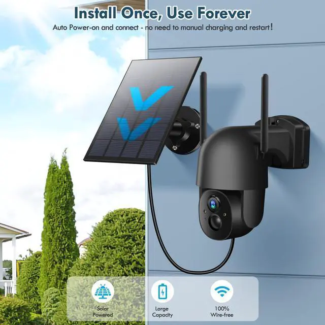 Alt view image 2 of 5 - Poyasilon Solar Security Cameras Wireless Outdoor, 3MP 2K FHD Outdoor Camera Wireless 2.4G Wi-Fi 355° View Pan Tilt Security Cameras with AI Motion Detection, Siren (Black)