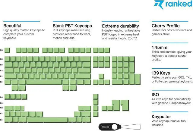 Alt view image 2 of 5 - Ranked Blank Premium Keycap Set | 1.4 mm Thick PBT | Cherry Profile for Mechanical Keyboard (Pistacchio, 139 Keys)
