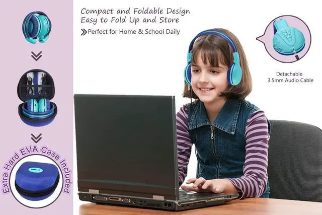 Alt view image 5 of 5 - SIMOLIO Kids Bluetooth Headphones with Microphone, Wireless Childrens Headphones with Safe Volume, Foldable Adjustable Headband, Over-Ear Headsets for Boys Girls Toddler Tablet Travel Airplane Blue