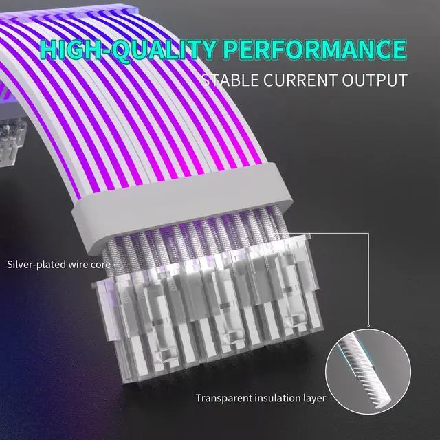 Alt view image 4 of 5 - Sirlyr RGB 8 Pin PCIE Cable,3 x 8Pin (6+2) RGB GPU PSU Cables 5V 3Pin ARGB Graphics Card Power Supply Extension - for PC Build,Four Sides Lighting Strips White Style