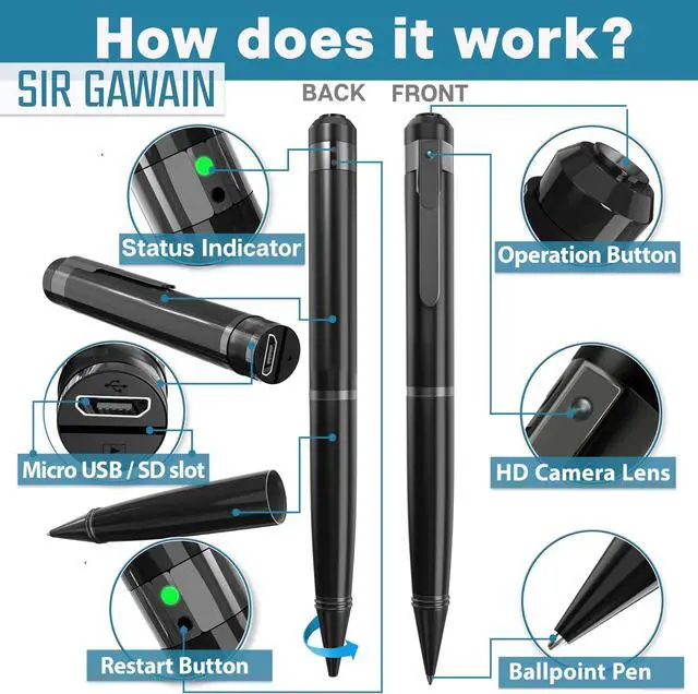 Alt view image 5 of 5 - SIRGAWAIN 1080P Body Camera Pen [Upgraded 2024]  Body Cam with HD Video or Picture Taking, SD Card Storage, and Manual Control for Privacy Compliance