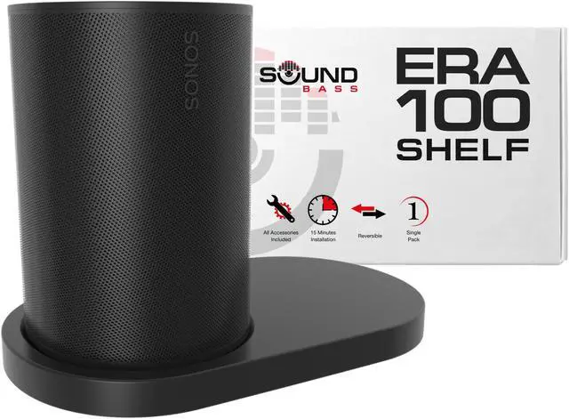 Main image of ERA100 Shelf Wall Mount, Black, Single (1pc) Compatible with Sonos ERA 100 Speaker, Bracket, Cord Management, Mounting Hardware