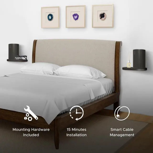 Alt view image 5 of 5 - ERA100 Shelf Wall Mount, Black, Single (1pc) Compatible with Sonos ERA 100 Speaker, Bracket, Cord Management, Mounting Hardware