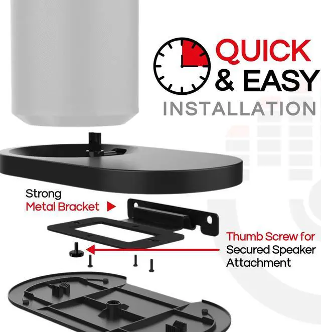 Alt view image 4 of 5 - ERA100 Shelf Wall Mount, Black, Single (1pc) Compatible with Sonos ERA 100 Speaker, Bracket, Cord Management, Mounting Hardware