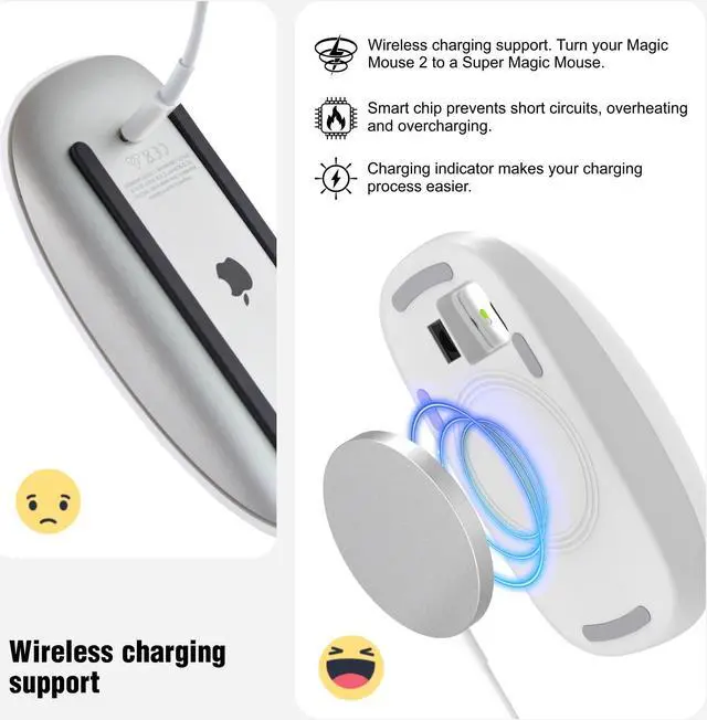 Alt view image 3 of 5 - TATOFY Mouse Charger Compatible with Magic Mouse 2 (Lighting) Grip with Wireless Charging Support, Ergonomic Base (White)