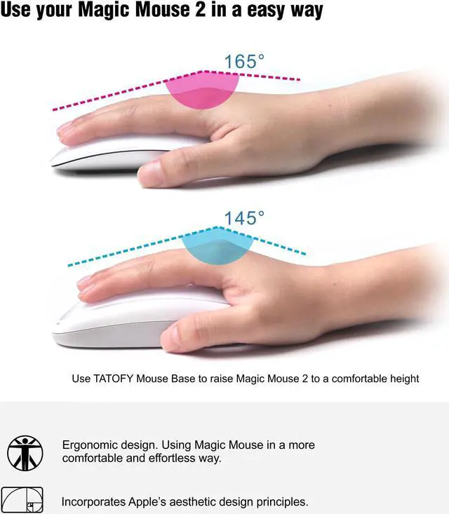 Alt view image 4 of 5 - TATOFY Mouse Charger Compatible with Magic Mouse 2 (Lighting) Grip with Wireless Charging Support, Ergonomic Base (White)