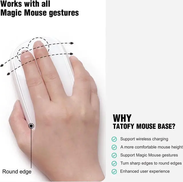 Alt view image 5 of 5 - TATOFY Mouse Charger Compatible with Magic Mouse 2 (Lighting) Grip with Wireless Charging Support, Ergonomic Base (White)