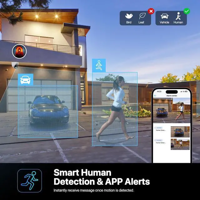 Alt view image 4 of 5 - SV3C 4K POE Camera Outdoor, IP Dome Wired Security Indoor Camera with Human/Vehicle Detection, 8MP HD Color Night Vision, Two Way Audio, Waterproof, 24/7 Recording, RTSP, ONVIF, Up to 512GB SD Card