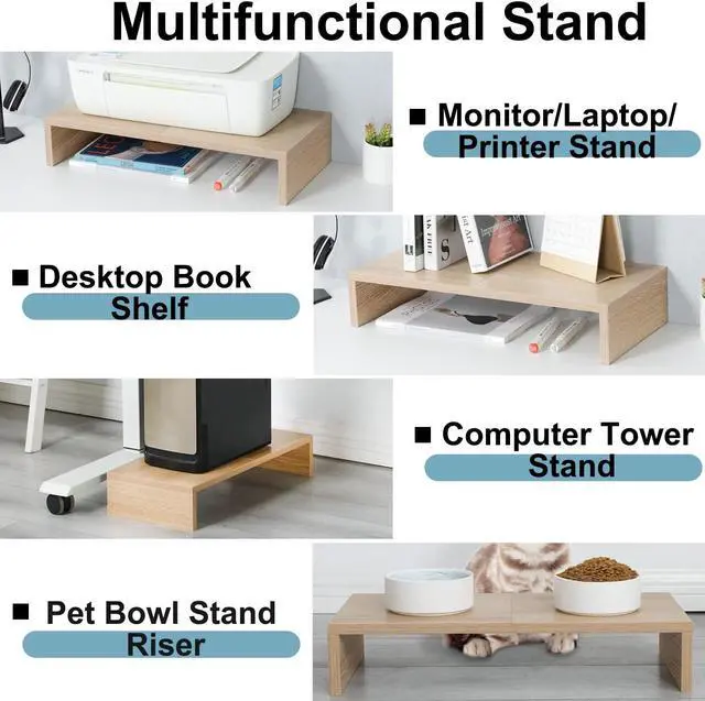 Alt view image 3 of 5 - TEAMIX 2 Pack Monitor Stand Riser-20 inch, Wooden Desktop Riser for TV/PC/Laptop/Printer, Cozy Monitor Riser with Storage, Computer Stand Space-Saving