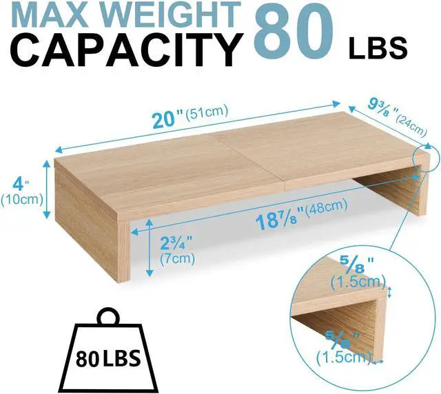 Alt view image 5 of 5 - TEAMIX 2 Pack Monitor Stand Riser-20 inch, Wooden Desktop Riser for TV/PC/Laptop/Printer, Cozy Monitor Riser with Storage, Computer Stand Space-Saving