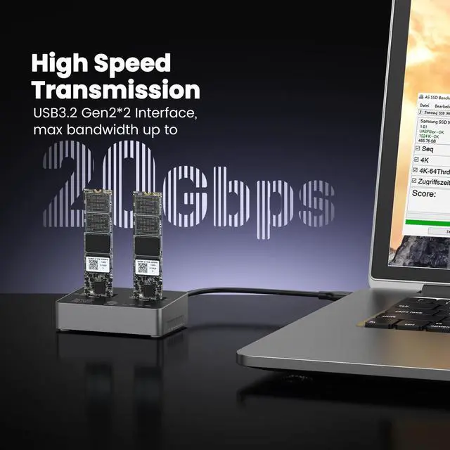 Alt view image 3 of 5 - M.2 NVME/SATA Duplicator, Dual-Bay Offline Clone M.2 NVME/SATA SSD Cloner,USB3.2 Gen2*2 20Gbps M.2 Cloner for SSD Size 2230/2242/2260/2280/22110