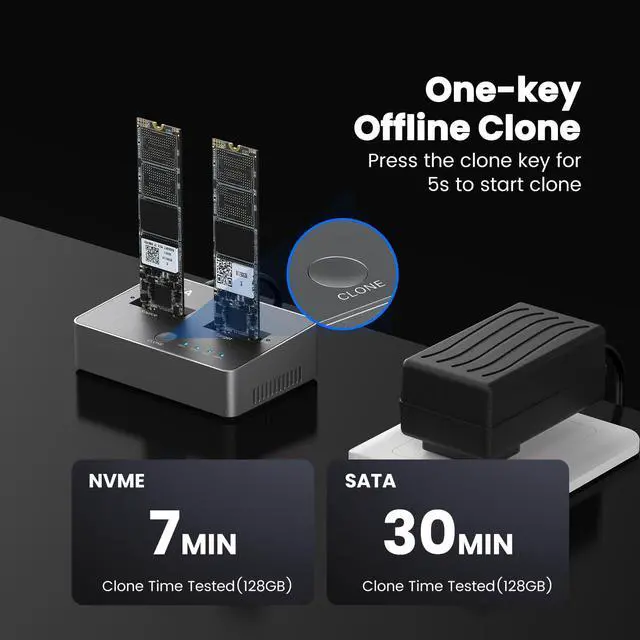 Alt view image 2 of 5 - M.2 NVME/SATA Duplicator, Dual-Bay Offline Clone M.2 NVME/SATA SSD Cloner,USB3.2 Gen2*2 20Gbps M.2 Cloner for SSD Size 2230/2242/2260/2280/22110