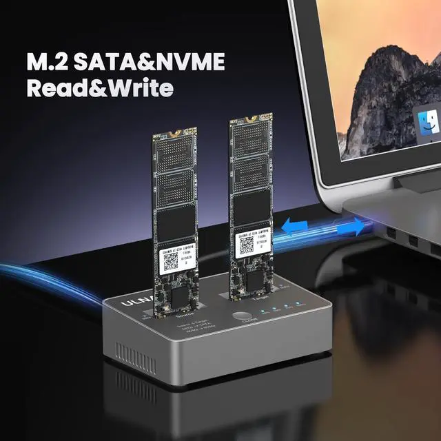 Alt view image 4 of 5 - M.2 NVME/SATA Duplicator, Dual-Bay Offline Clone M.2 NVME/SATA SSD Cloner,USB3.2 Gen2*2 20Gbps M.2 Cloner for SSD Size 2230/2242/2260/2280/22110