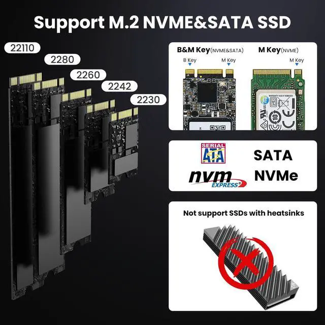 Alt view image 5 of 5 - M.2 NVME/SATA Duplicator, Dual-Bay Offline Clone M.2 NVME/SATA SSD Cloner,USB3.2 Gen2*2 20Gbps M.2 Cloner for SSD Size 2230/2242/2260/2280/22110